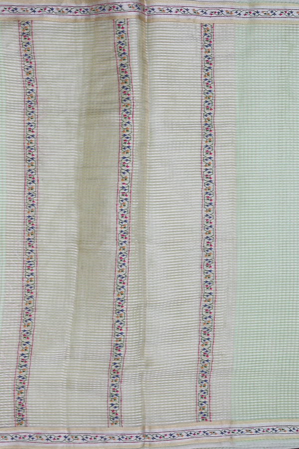 Tussar Silk Saree In Pastel Green With Checks Design