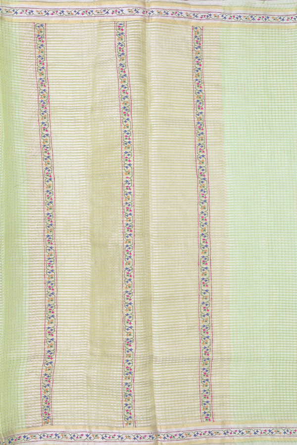 Tussar Silk Saree In Light Green With Checks Design