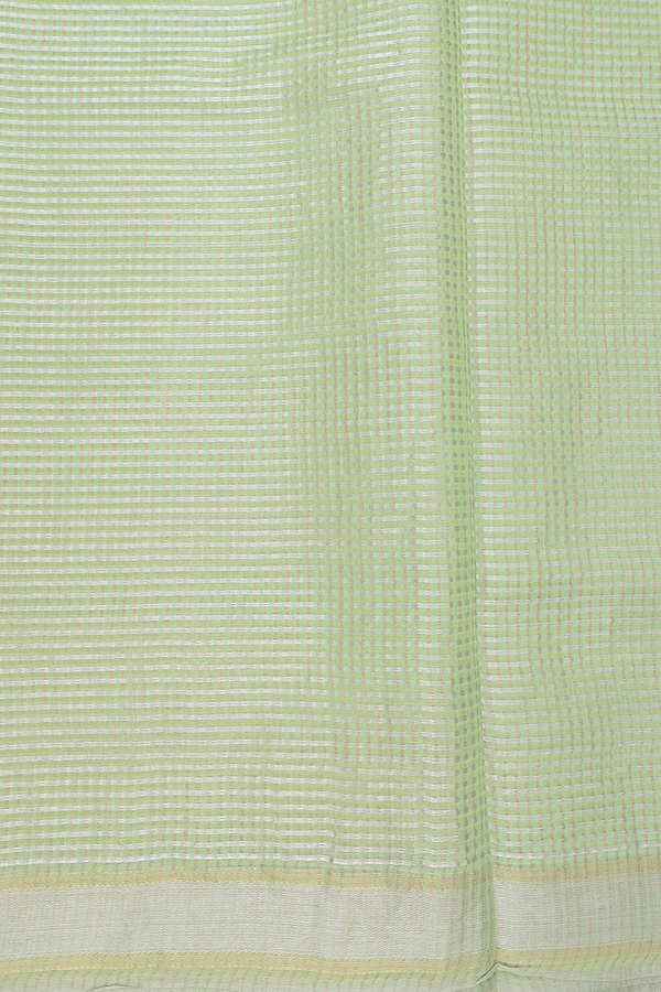 Tussar Silk Saree In Light Green With Checks Design