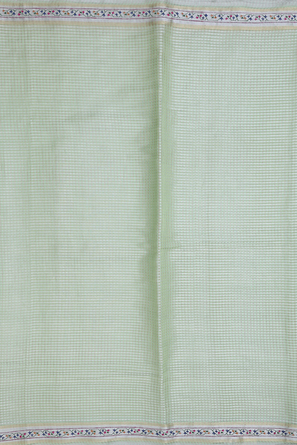 Tussar Silk Saree In Pastel Green With Checks Design