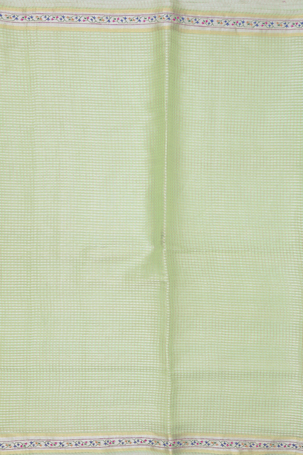 Tussar Silk Saree In Light Green With Checks Design