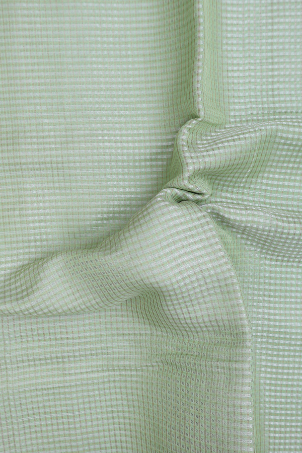 Tussar Silk Saree In Pastel Green With Checks Design
