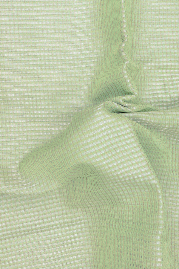 Tussar Silk Saree In Light Green With Checks Design