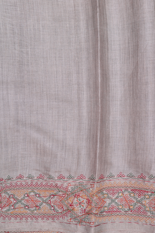Tussar Silk Saree In Charcoal Grey With Stripes Design