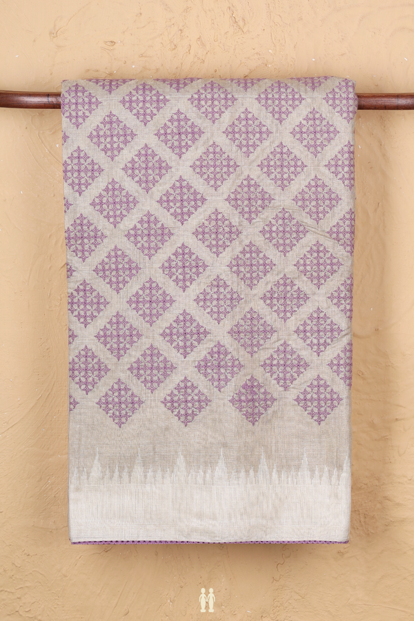 Tussar Silk Saree In Cream Color With Embroidered Design