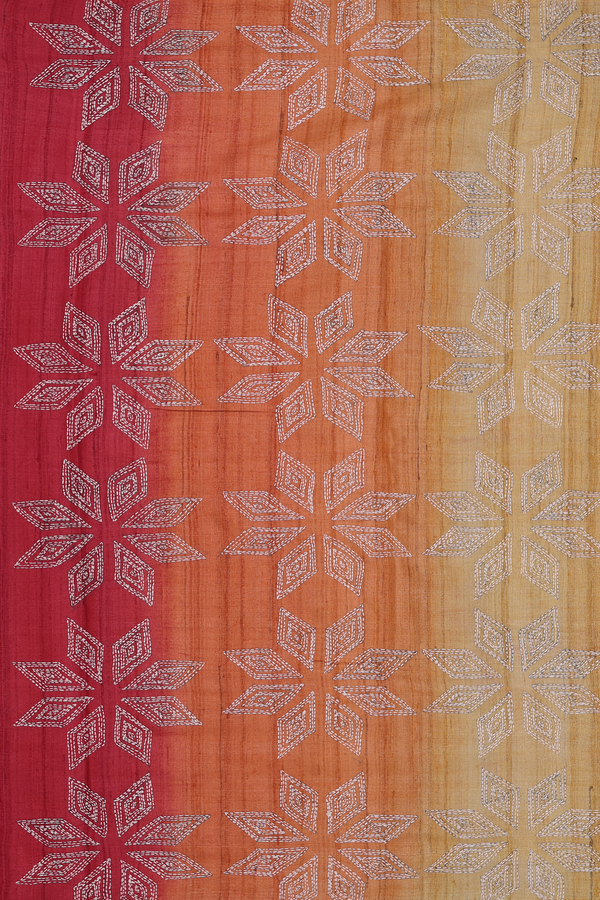Tussar Silk Saree In Berry Red With Stripes Design