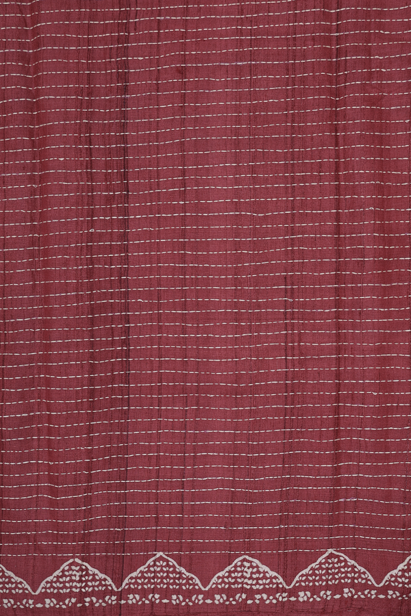Tussar Silk Saree In Berry Red With Stripes Design