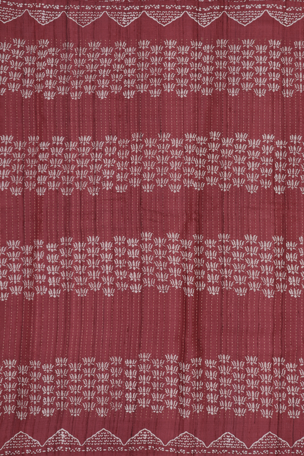 Tussar Silk Saree In Berry Red With Stripes Design
