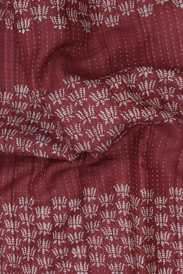 Tussar Silk Saree In Berry Red With Stripes Design