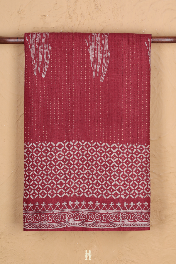 Tussar Silk Saree In Red With Stripes Design