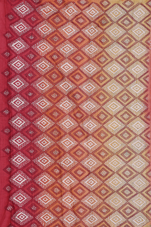 Tussar Silk Saree In Red With Stripes Design