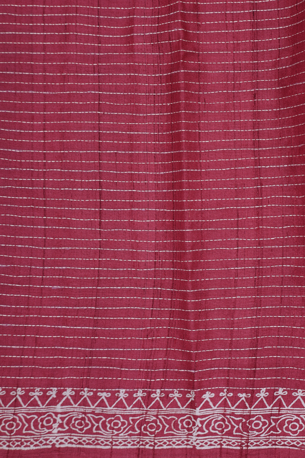 Tussar Silk Saree In Red With Stripes Design