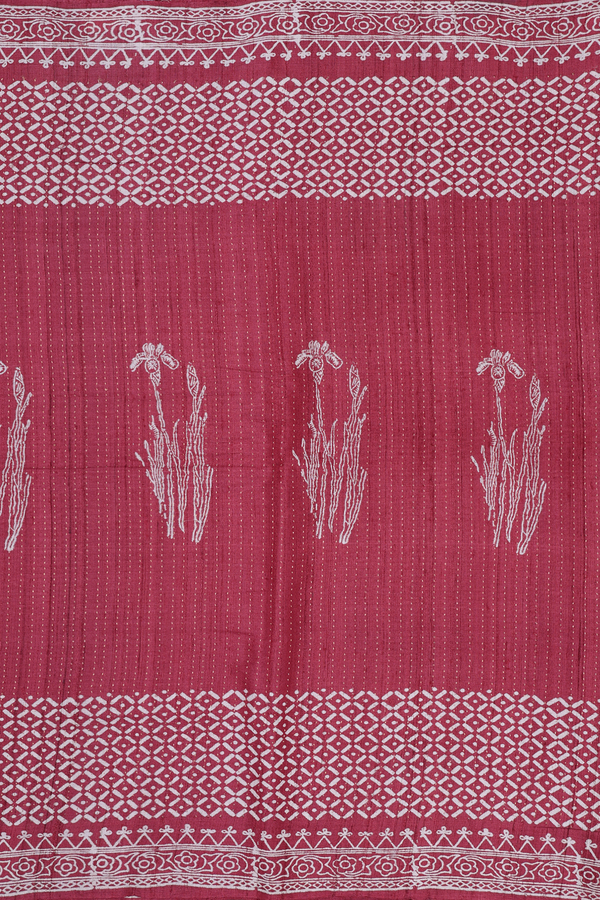 Tussar Silk Saree In Red With Stripes Design