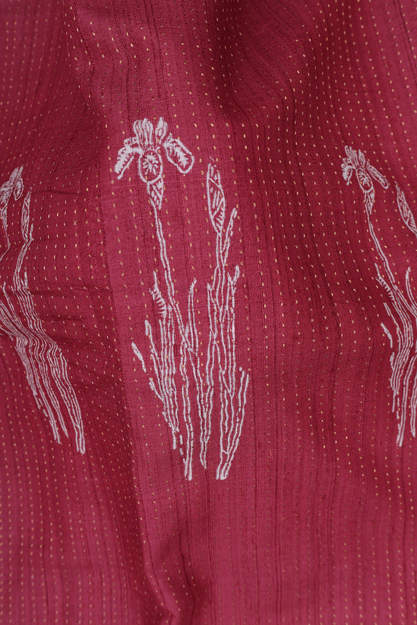 Tussar Silk Saree In Red With Stripes Design