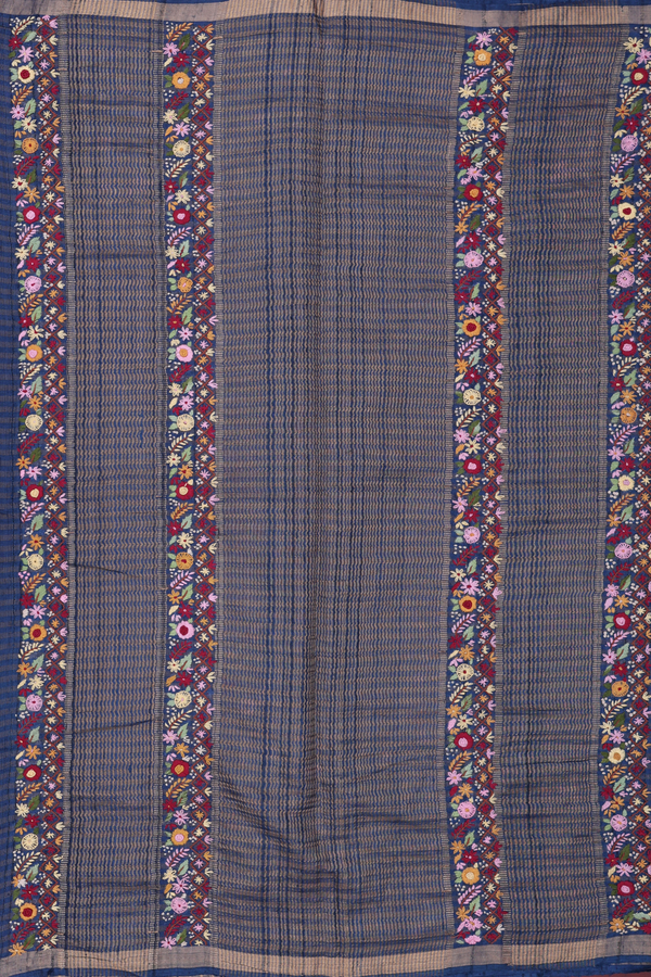 Tussar Silk Saree In Oxford Blue With Stripes Design