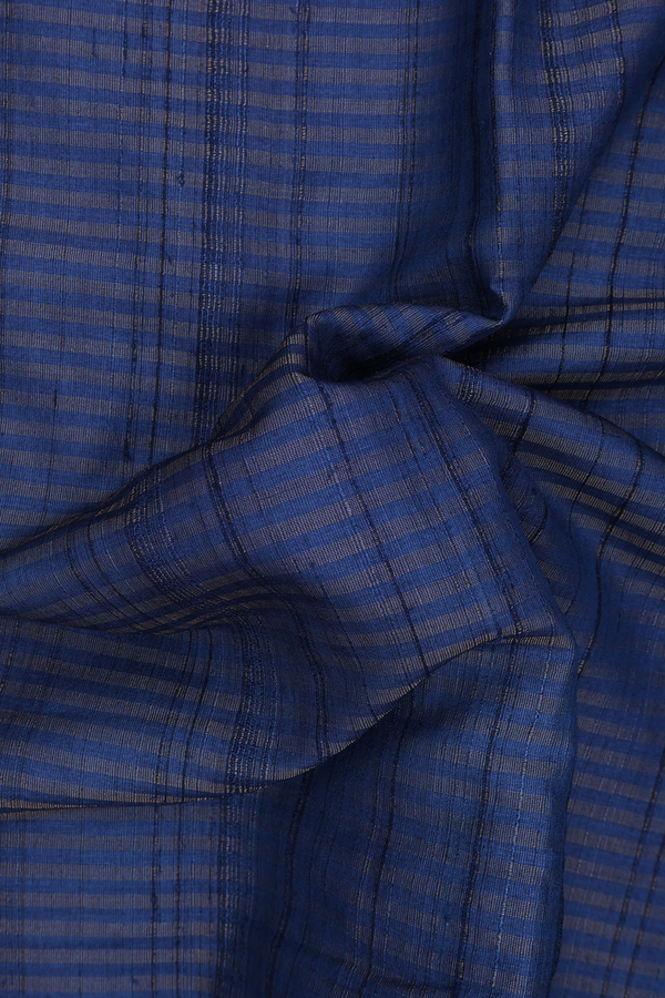 Tussar Silk Saree In Oxford Blue With Stripes Design