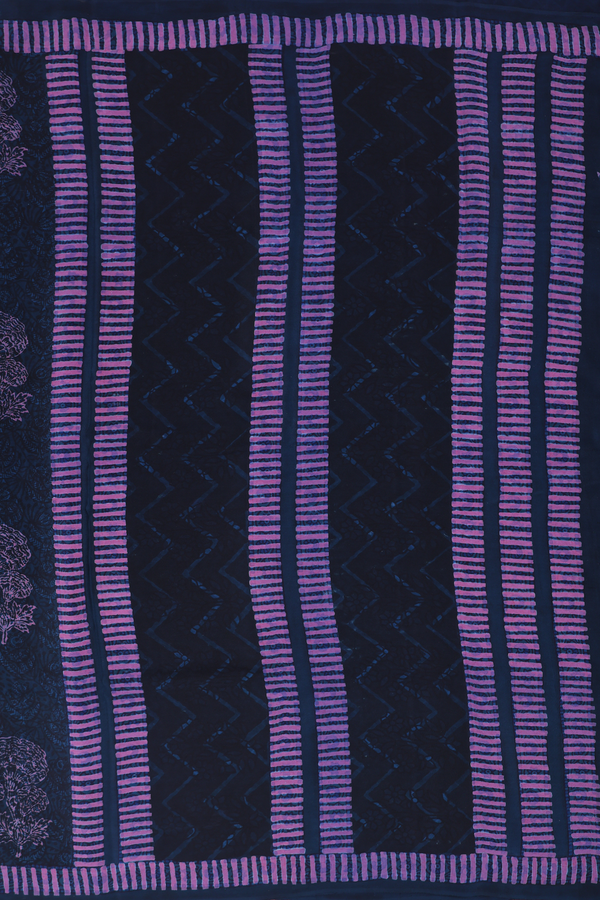 Crepe Saree In Black And Blue With Floral Motifs