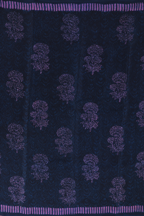 Crepe Saree In Black And Blue With Floral Motifs