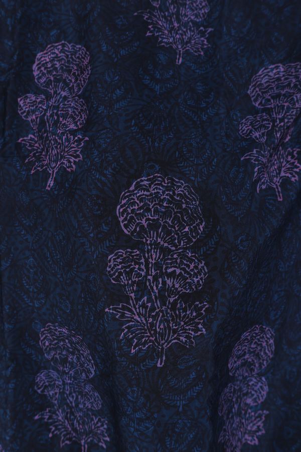 Crepe Saree In Black And Blue With Floral Motifs