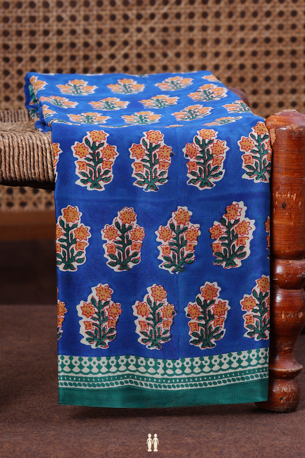 Crepe Saree In Indigo Blue With Floral Buttas
