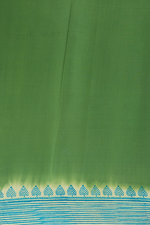 Crepe Saree In Leaf Green With Floral Design