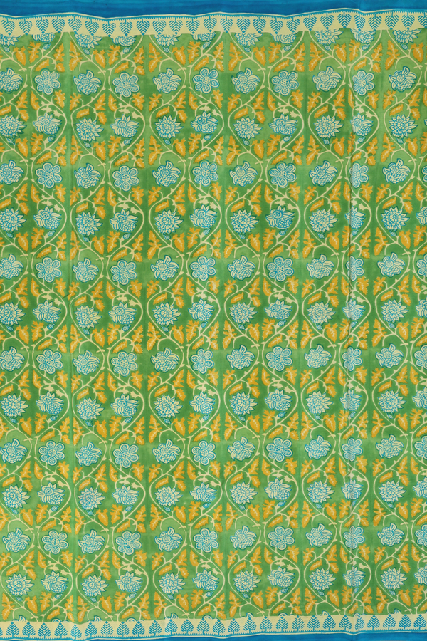 Crepe Saree In Leaf Green With Floral Design