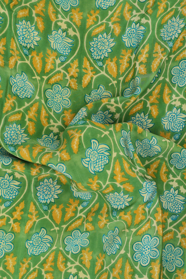 Crepe Saree In Leaf Green With Floral Design