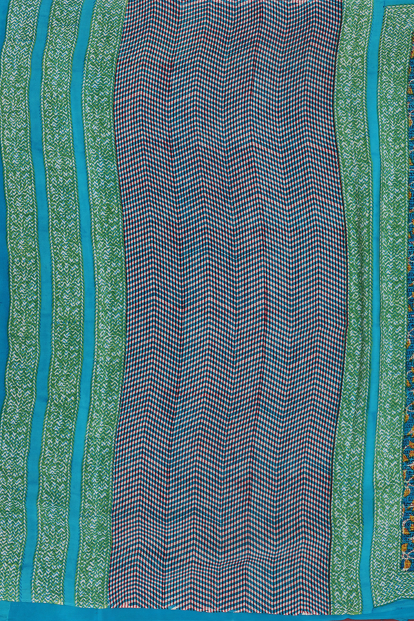 Crepe Saree In Teal Blue With Floral Printed Design