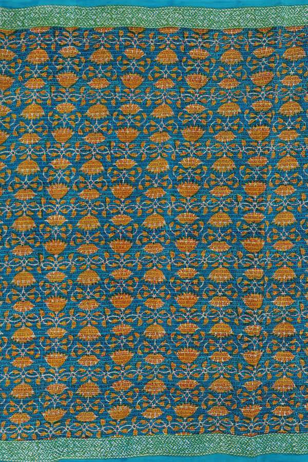 Crepe Saree In Teal Blue With Floral Printed Design