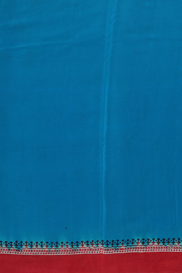 Crepe Saree In Peacock Blue With Floral Printed Design