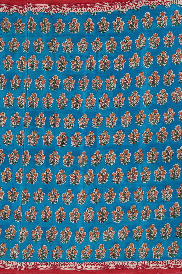 Crepe Saree In Peacock Blue With Floral Printed Design