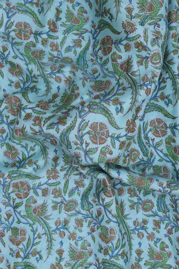 Chanderi Silk Cotton Saree In Tiffany Blue With Printed Design