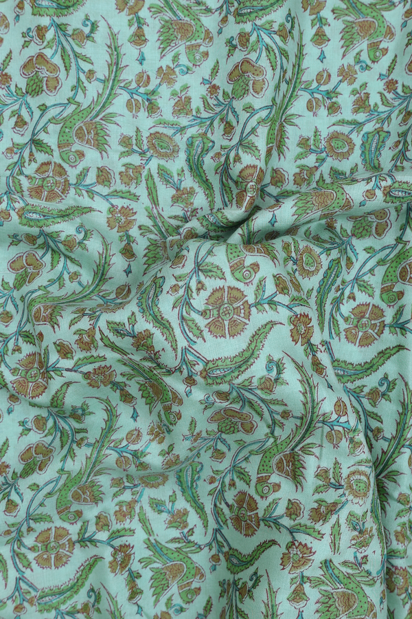 Chanderi Silk Cotton Saree In Tiffany Blue With Printed Design