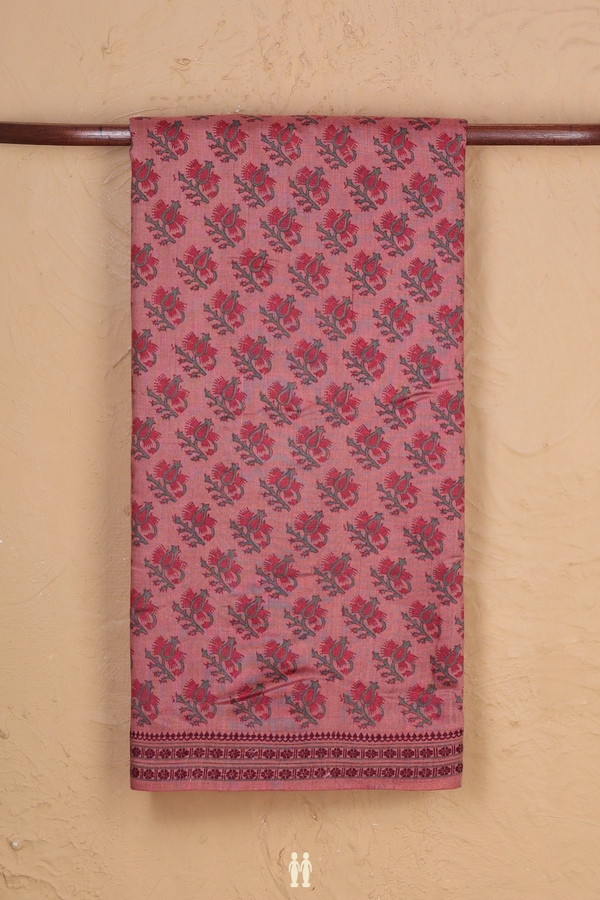 Chanderi Silk Cotton Saree In Dusty Rose With Floral Design