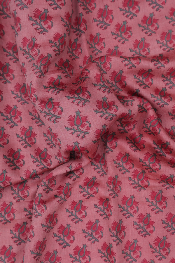 Chanderi Silk Cotton Saree In Dusty Rose With Floral Design