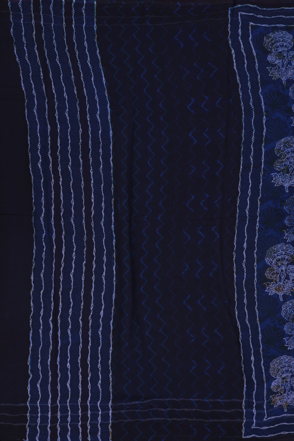 Chiffon Saree In Navy Blue With Floral Motifs