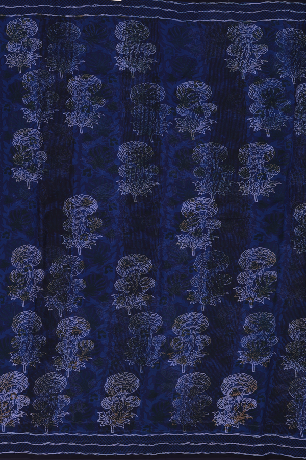 Chiffon Saree In Navy Blue With Floral Motifs