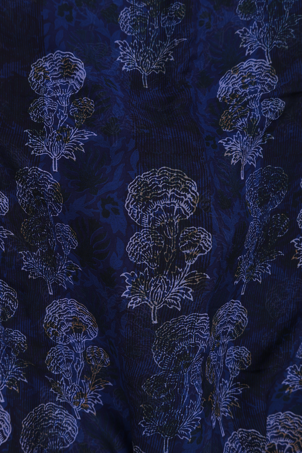 Chiffon Saree In Navy Blue With Floral Motifs