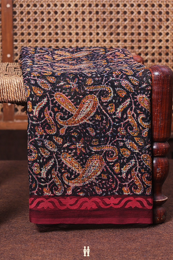 Chiffon Saree In Black With Paisley Printed Design