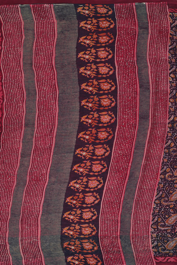 Chiffon Saree In Black With Paisley Printed Design