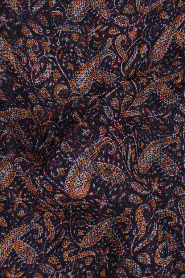 Chiffon Saree In Black With Paisley Printed Design