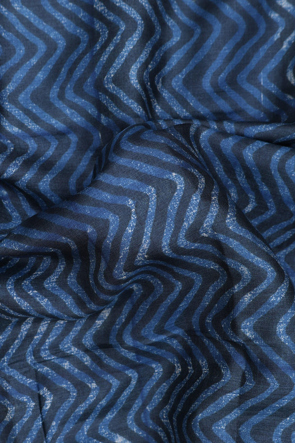Tussar Silk Saree In Blue And Green With Chevron Design