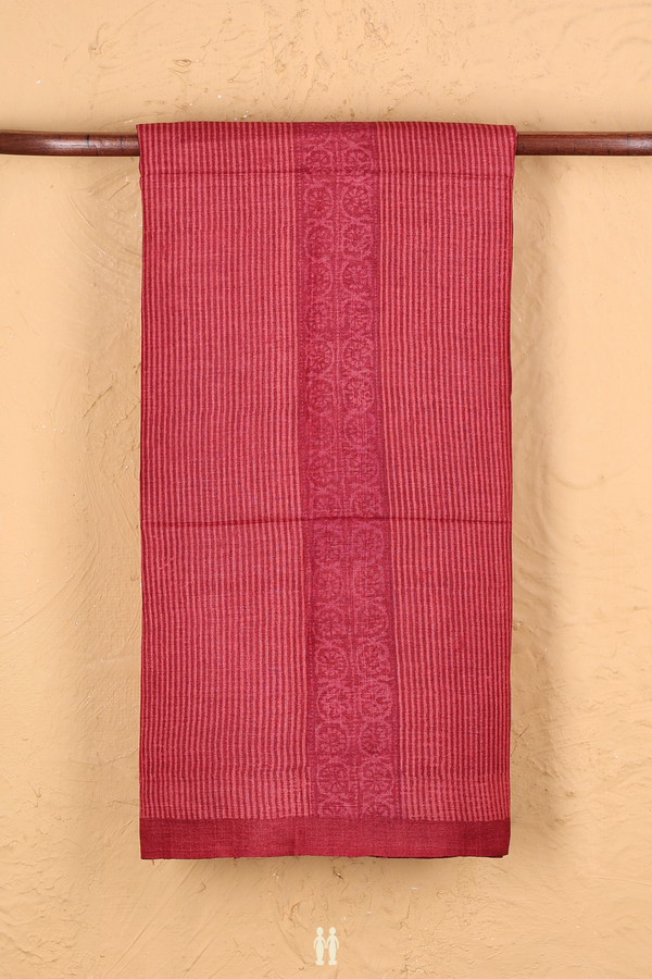 Tussar Silk Saree In Red With Stripes Design