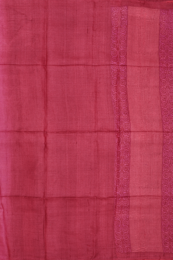 Tussar Silk Saree In Red With Stripes Design