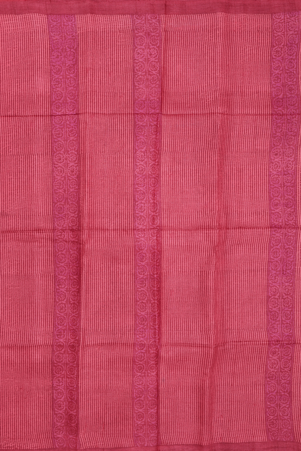 Tussar Silk Saree In Red With Stripes Design
