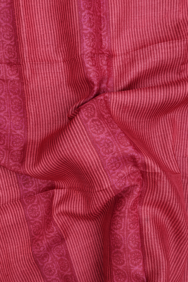 Tussar Silk Saree In Red With Stripes Design