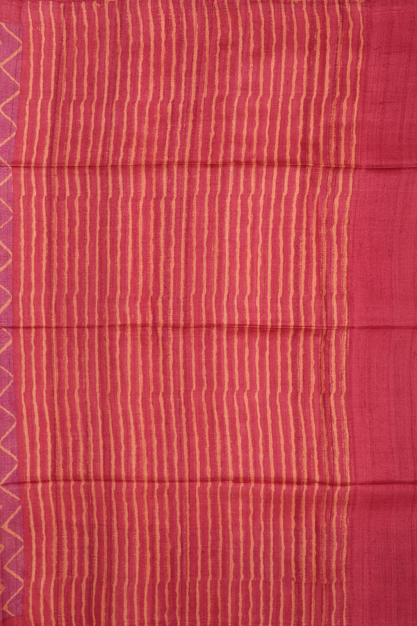 Tussar Silk Saree In Orange With Chevron Design