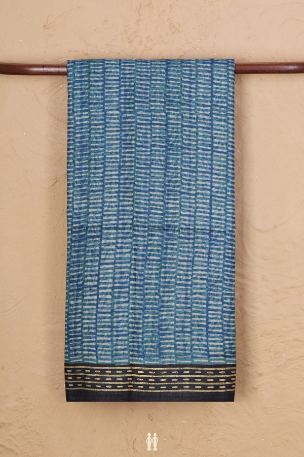 Tussar Silk Saree In Blue With Stripes Design