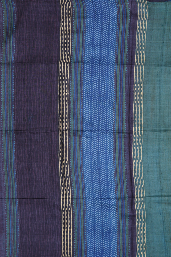 Tussar Silk Saree In Blue With Stripes Design