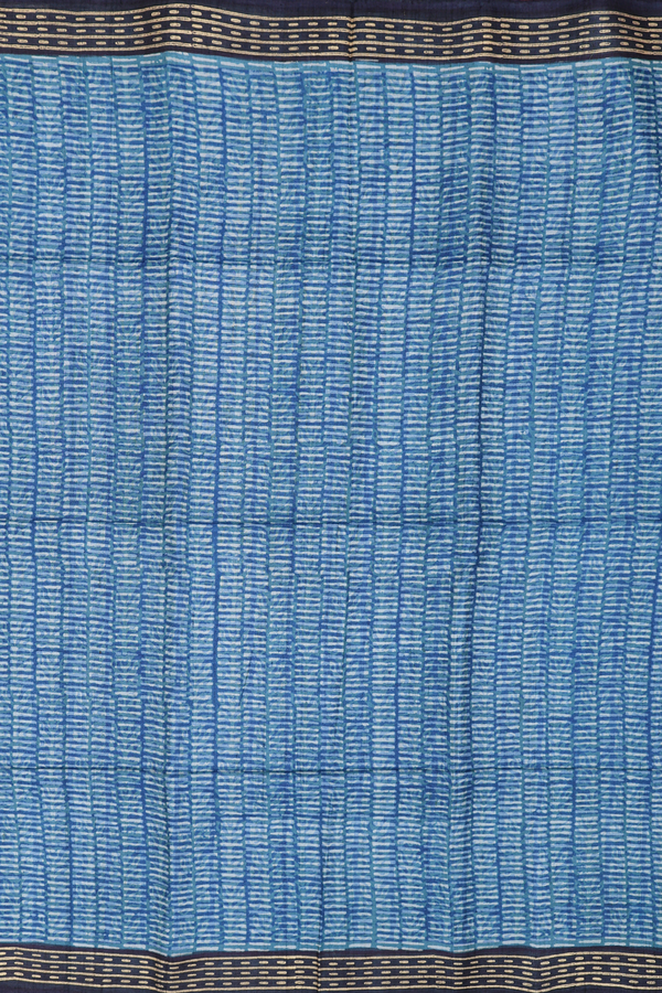 Tussar Silk Saree In Blue With Stripes Design